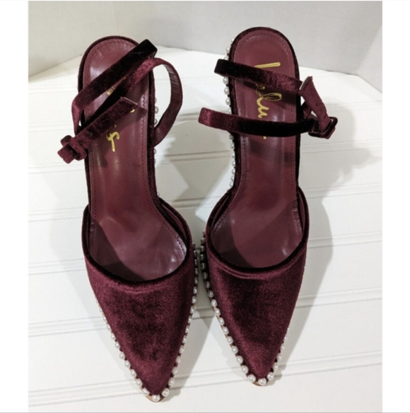 Lulus Shoes Red Velvet With Pearls High Heel Wrap Ankle Stiletto Prom Dance - Picture 3 of 9